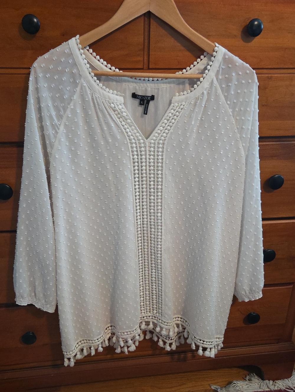 NIC+ZOE Ivory Dotted Texture Crochet-Trim Tunic